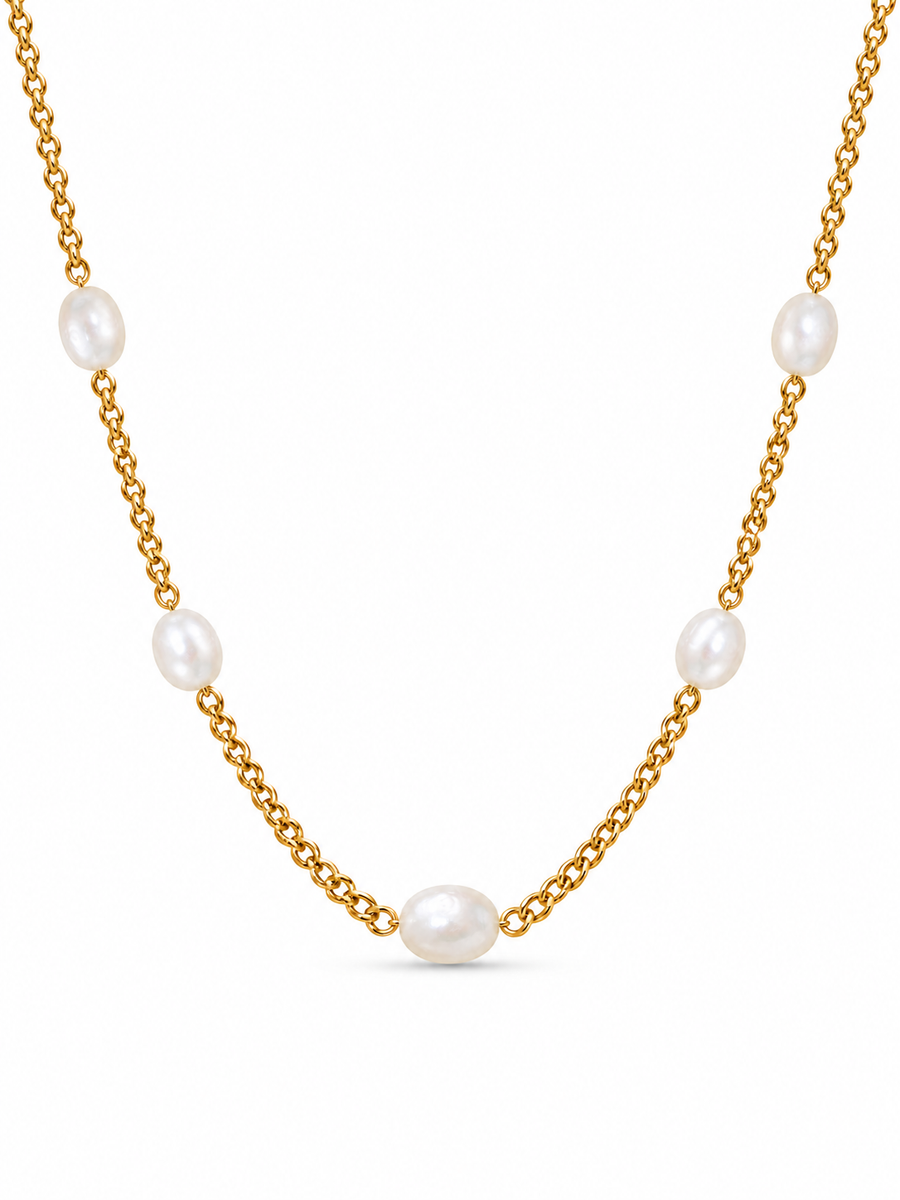 Naira Pearl Station Necklace product-only white-background studio image