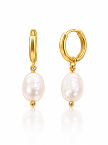 Ira Pearl Drop Hoop Earrings product-only white-background studio image