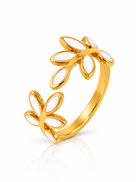 Mahi White Petal Ring product-only white-background studio image