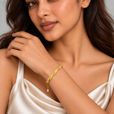 Aarna Twisted Ribbon Bracelet — angled model view