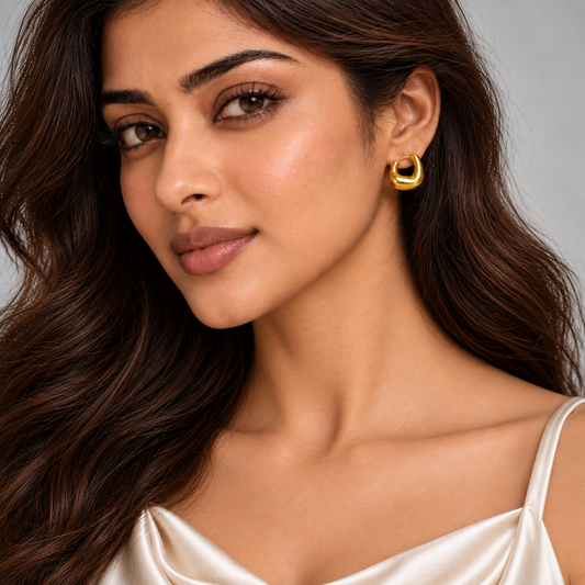 Avni Sculptural Huggie Earrings — model close-up