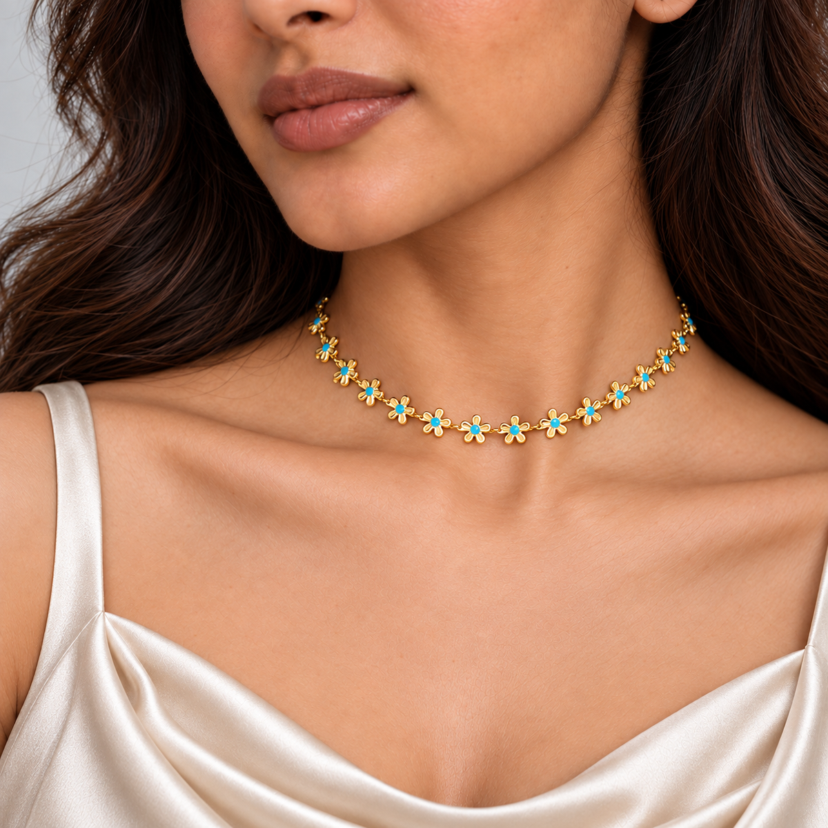 Tara Aqua Daisy Choker Necklace