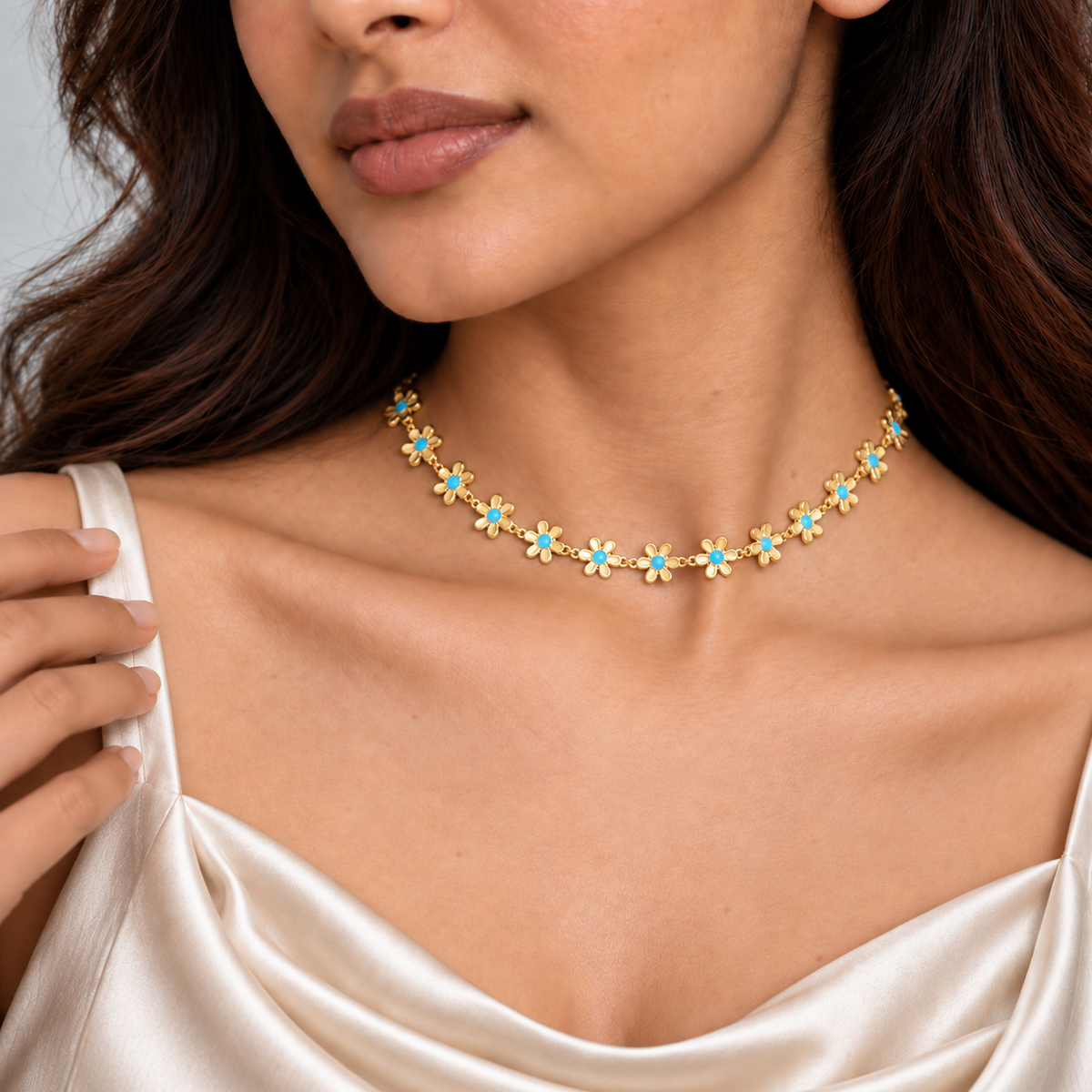 Tara Aqua Daisy Choker Necklace
