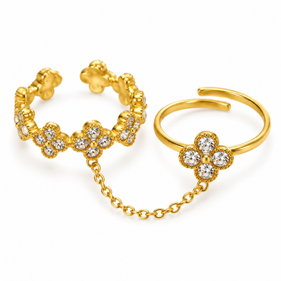 Esha Linked Clover Double Ring — close-up detail